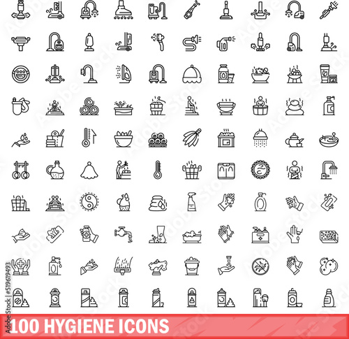 100 hygiene icons set. Outline illustration of 100 hygiene icons vector set isolated on white background