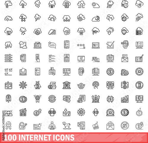 100 internet icons set. Outline illustration of 100 internet icons vector set isolated on white background