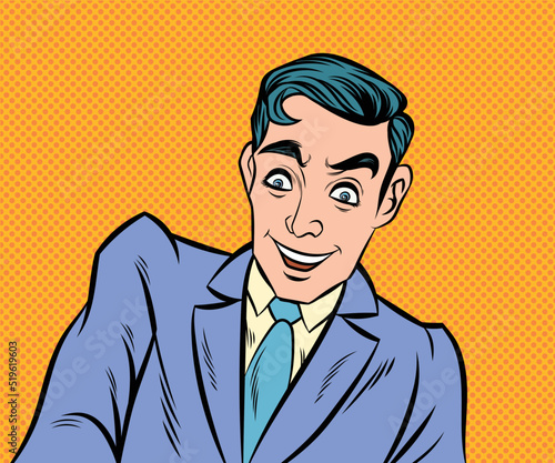 young businessman smiling. hand drawn style vector design illustration.