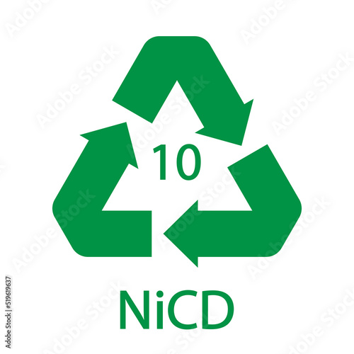 Battery recycling code 10 NiCD . Vector illustration