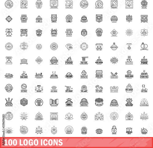 100 logo icons set. Outline illustration of 100 logo icons vector set isolated on white background