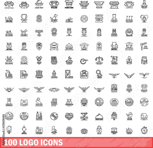 100 logo icons set. Outline illustration of 100 logo icons vector set isolated on white background