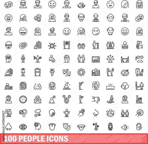 100 people icons set. Outline illustration of 100 people icons vector set isolated on white background