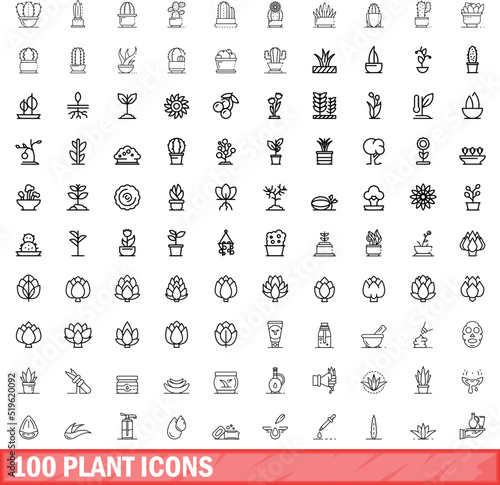 100 plant icons set. Outline illustration of 100 plant icons vector set isolated on white background