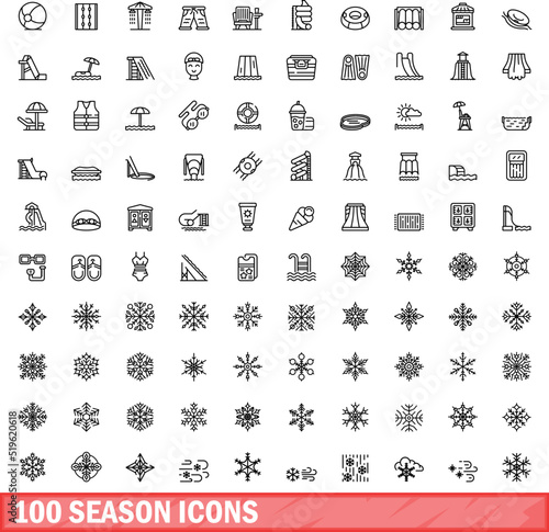 100 season icons set. Outline illustration of 100 season icons vector set isolated on white background