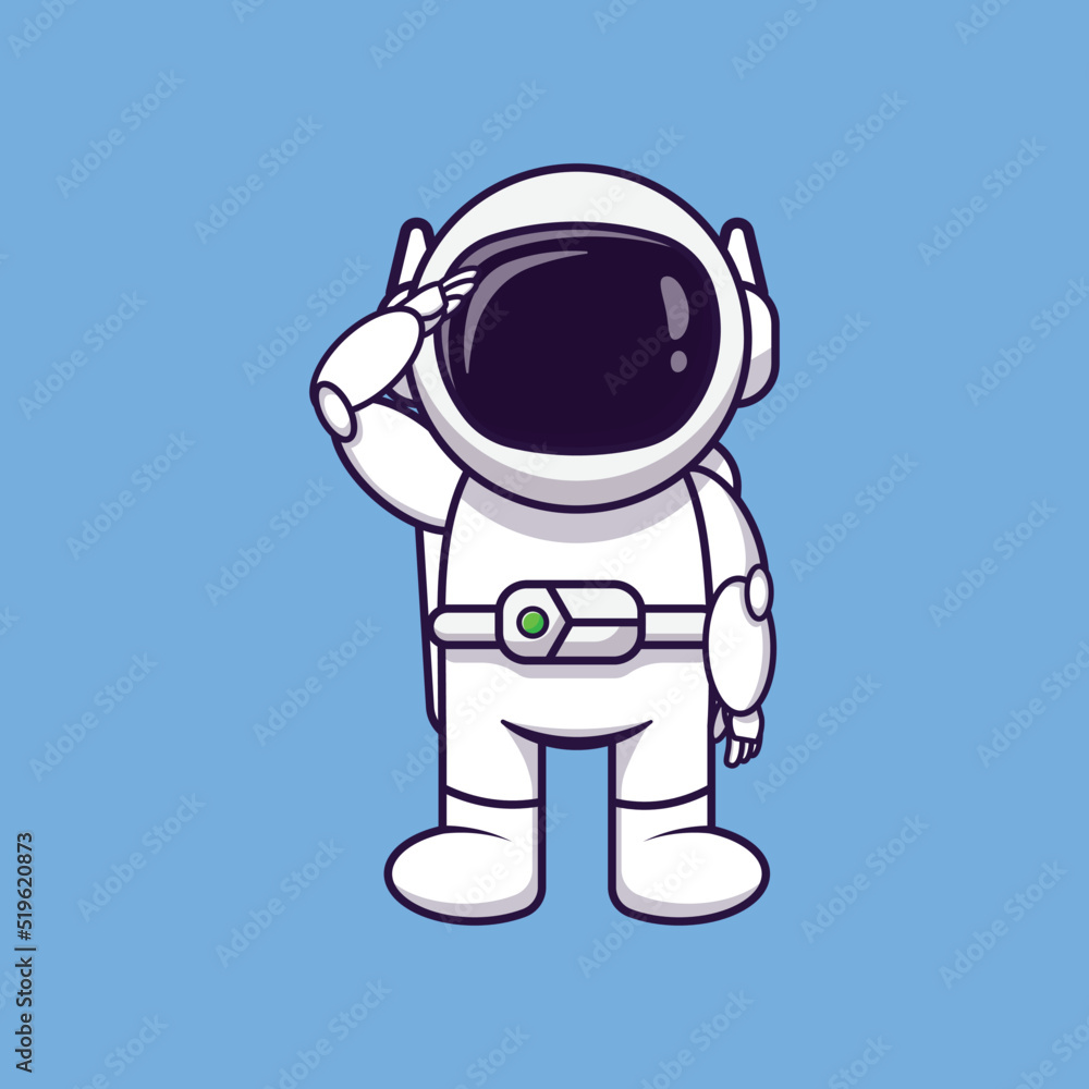 Astronaut vector icon cartoon saluting. Fantasy Concept. Premium simple design