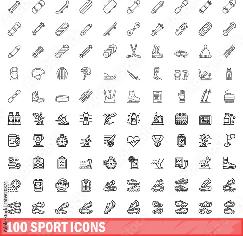 100 sport icons set. Outline illustration of 100 sport icons vector set isolated on white background
