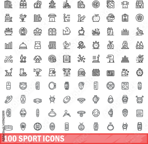 100 sport icons set. Outline illustration of 100 sport icons vector set isolated on white background