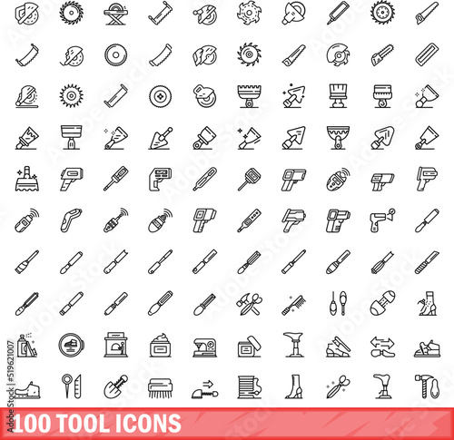100 tool icons set. Outline illustration of 100 tool icons vector set isolated on white background