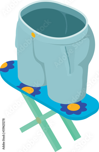 Ironing clothes icon isometric vector. Grey clean cropped jeans on ironing board. Laundry, dry cleaning