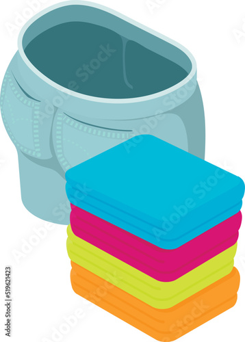 Laundered clothes icon isometric vector. Stack of colorful washed clothes icon. Washing, housework