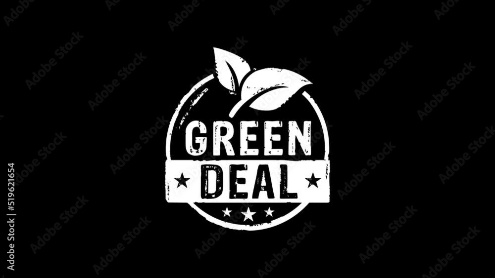 Green Deal stamp and hand stamping impact isolated animation. European