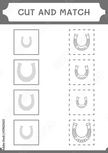 Cut and match parts of Horseshoe, game for children. Vector illustration, printable worksheet