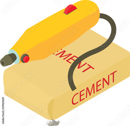 Soldering tool icon isometric vector. Soldering iron equipment, cement bag icon. Solder gun, construction and repair work