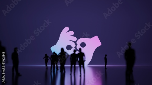 3d rendering people in front of symbol of American sign language interpreting on background