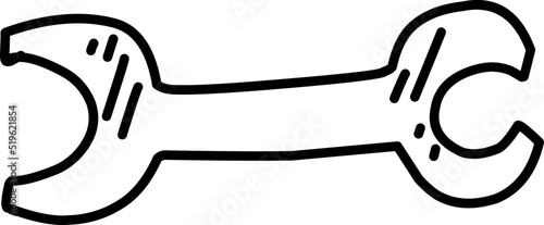 wrench line art on white background, doodle illustration, tool