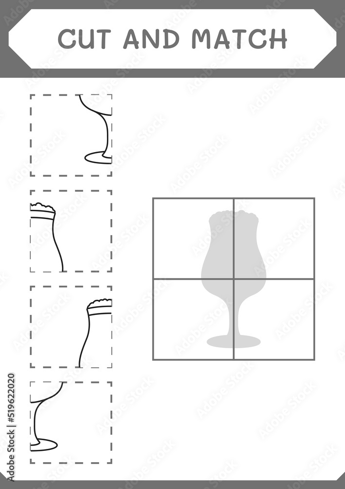Cut and match parts of Beer, game for children. Vector illustration, printable worksheet Cut and match parts of Beer, game for children. Vector illustration, printable worksheet