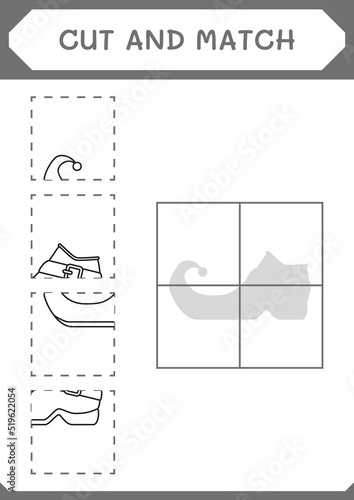 Cut and match parts of Leprechaun boot, game for children. Vector illustration, printable worksheet