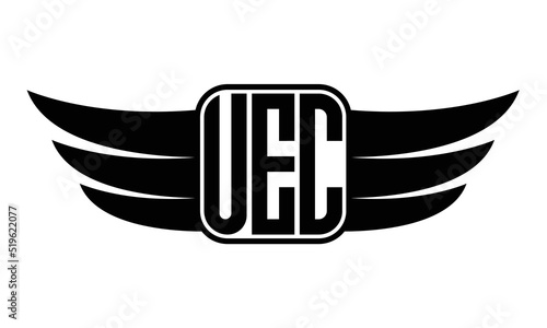 UEC three Letter wing minimalist creative concept icon eagle symbol professional black and white logo design, Vector template photo