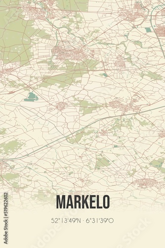 Markelo  Overijssel  Twente region vintage street map. Retro Dutch city plan.