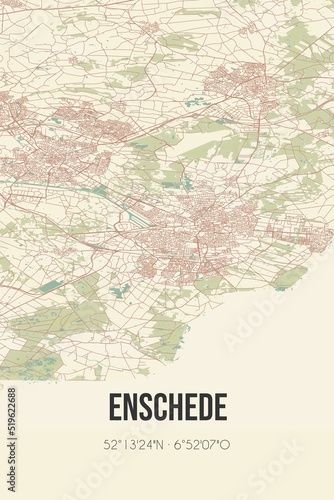 Fototapeta Naklejka Na Ścianę i Meble -  Enschede, Overijssel, Twente region vintage street map. Retro Dutch city plan.