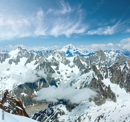 Mont Blanc mountain massif summer landscape(view from Aiguille du Midi Mount, French )