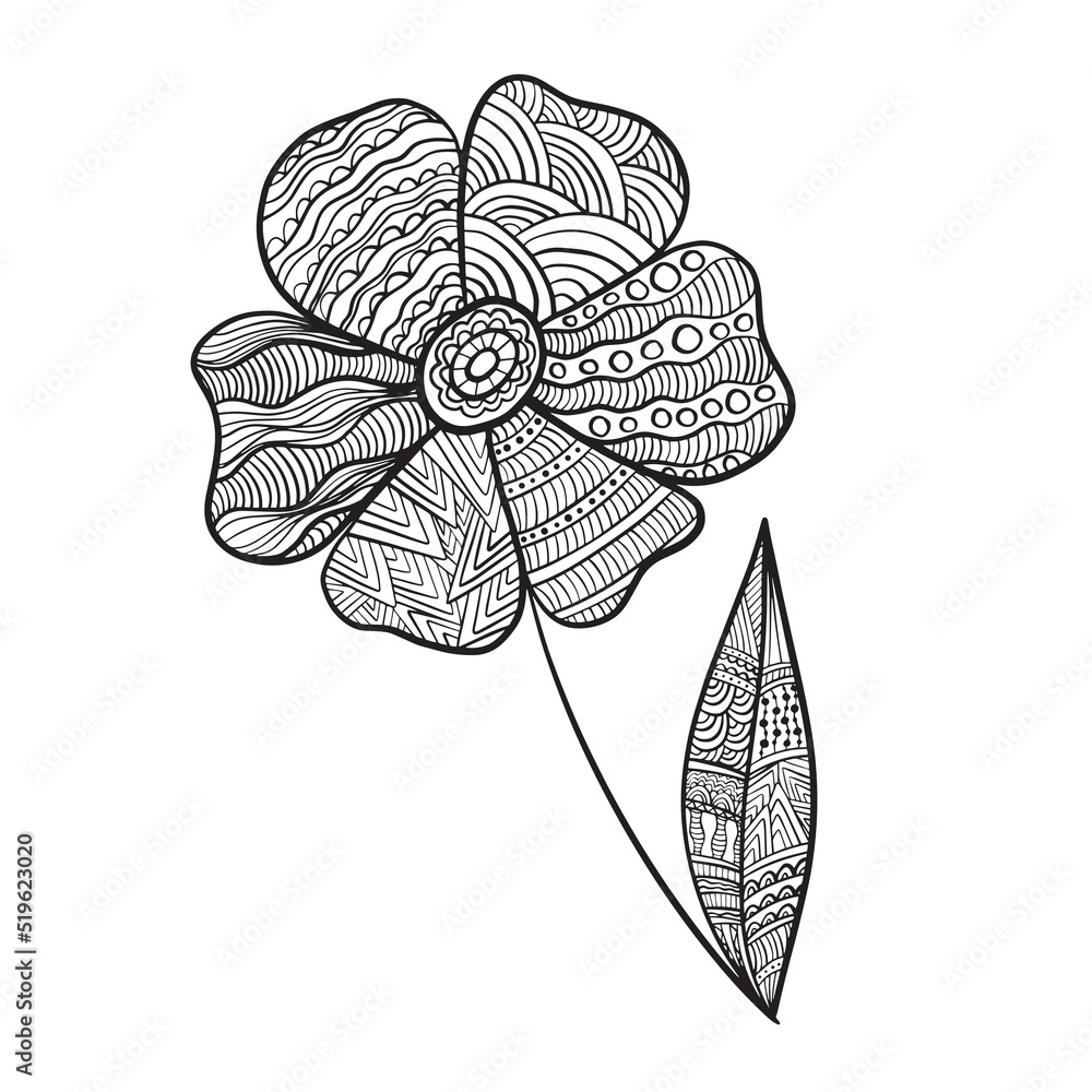 Zen doodle anti-stress coloring page flower. Coloring book page for