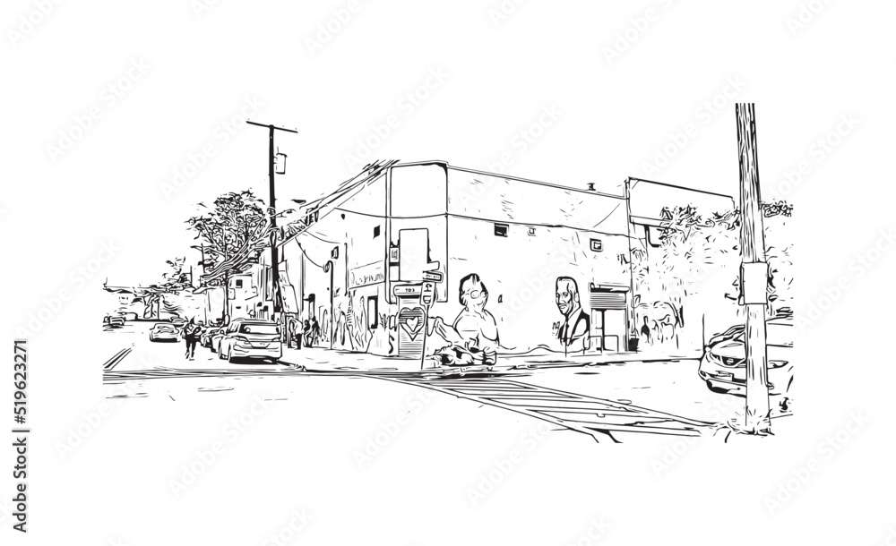 Obraz premium Building view with landmark of Newark is the city in New Jersey. Hand drawn sketch illustration in vector.