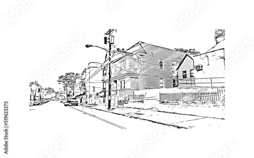 Building view with landmark of Newark is the 
city in New Jersey. Hand drawn sketch illustration in vector.