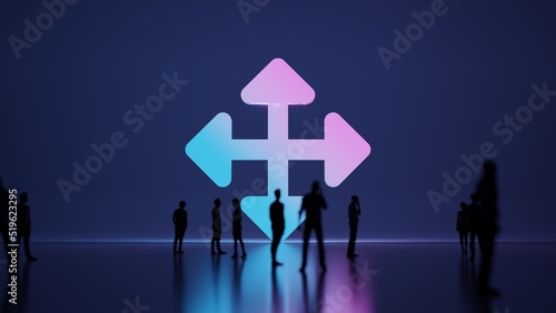 3d rendering people in front of symbol of four direction arrows on background