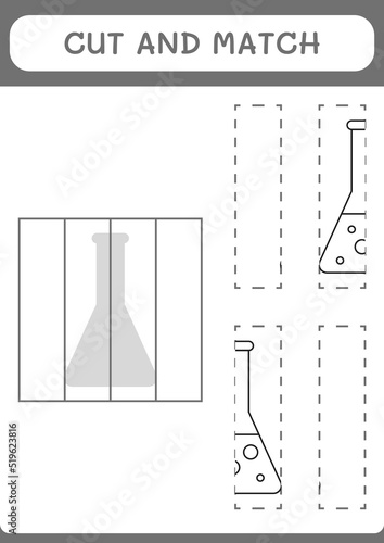 Cut and match parts of Chemistry flask, game for children. Vector illustration, printable worksheet