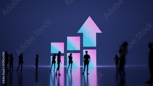 3d rendering people in front of symbol of bar chart on background