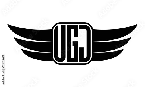 UGJ three Letter wing minimalist creative concept icon eagle symbol professional black and white logo design, Vector template photo