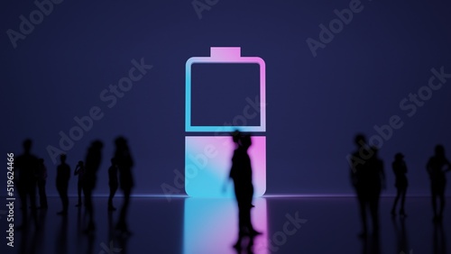 3d rendering people in front of vertical symbol of half charged battery on background photo