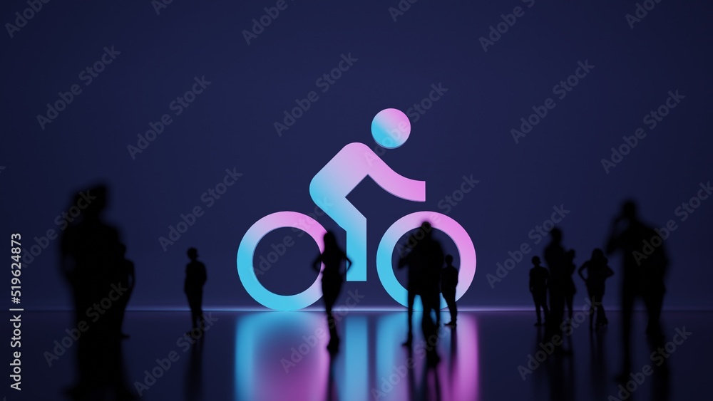 3d rendering people in front of symbol of bike with rider on background