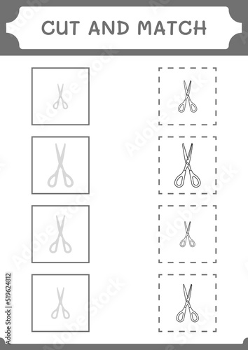 Cut and match parts of Scissor, game for children. Vector illustration, printable worksheet