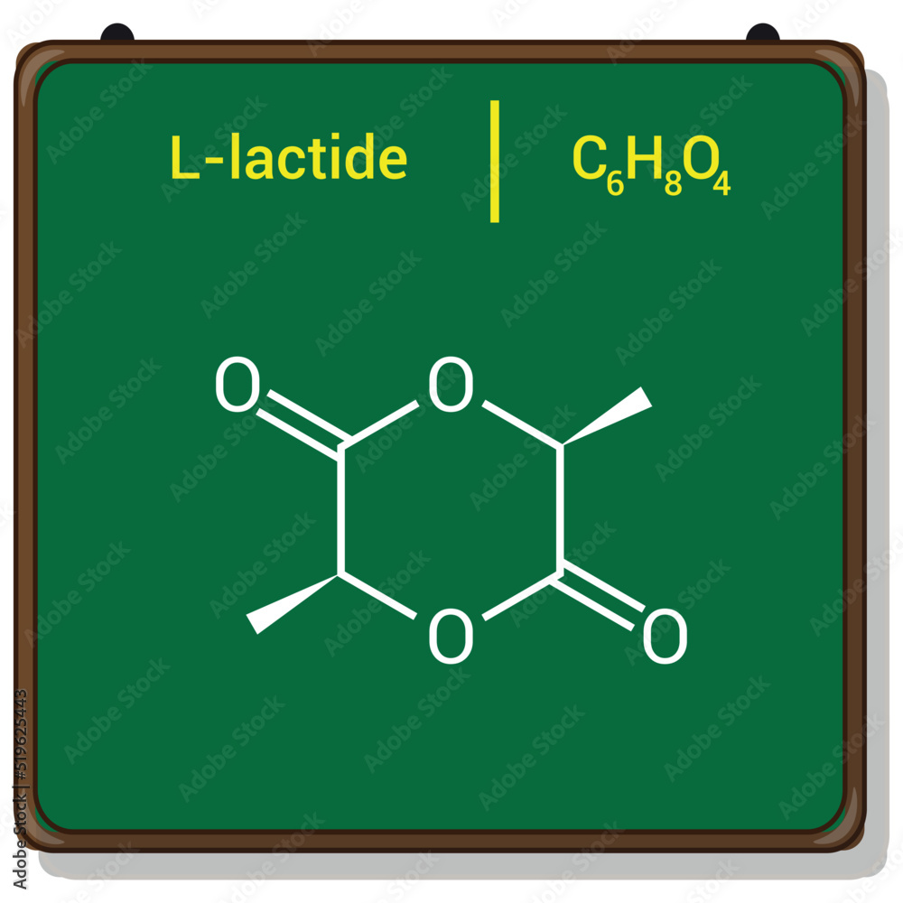 chemical structure of L-lactide (C6H8O4)