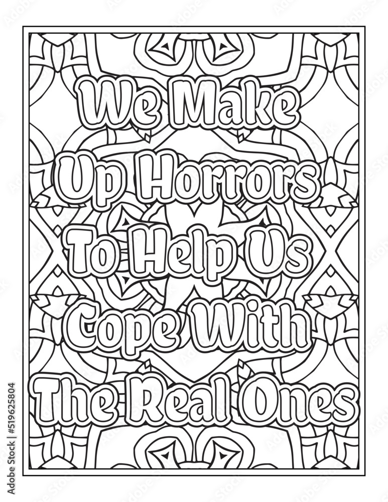 Halloween Quotes Coloring Book Page, inspirational words coloring book pages design. Positive Quotes design