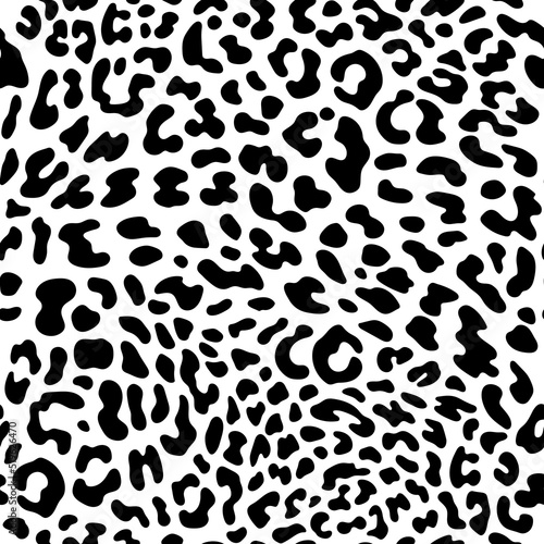 Seamless leopard pattern. Fashionable vector illustration. Black spots on white background. Animal texture for print, textile, fabric.