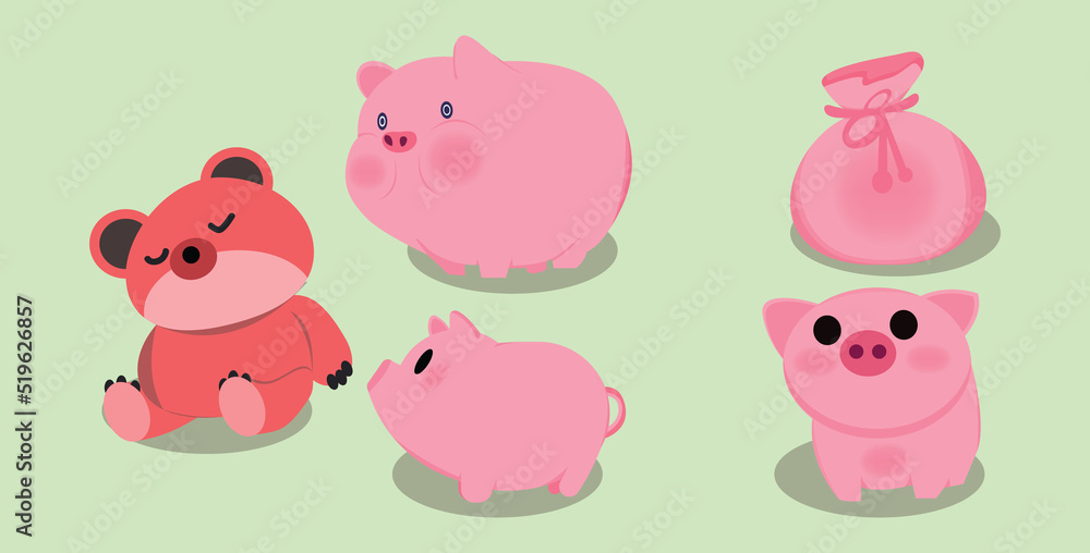 Cute pig Vector, pig saving money Cartoon, Cartoon happy pig isolated on white background Cute pig Vector, pig saving money Cartoon, Cartoon happy pig isolated on white background