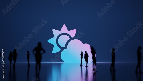 3d rendering people in front of symbol of cloud sun on background photo