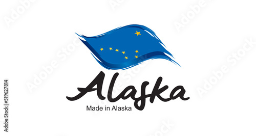 Made in Alaska USA new handwritten flag ribbon typography lettering logo label banner