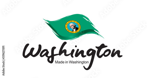 Made in Washington USA new handwritten flag ribbon typography lettering logo label banner