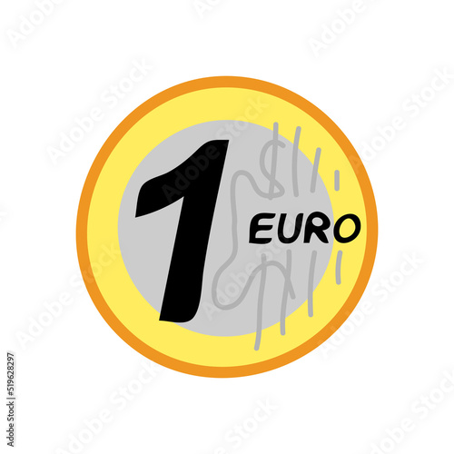 One euro coin isolated on white background. Hand drawn vector illustration.