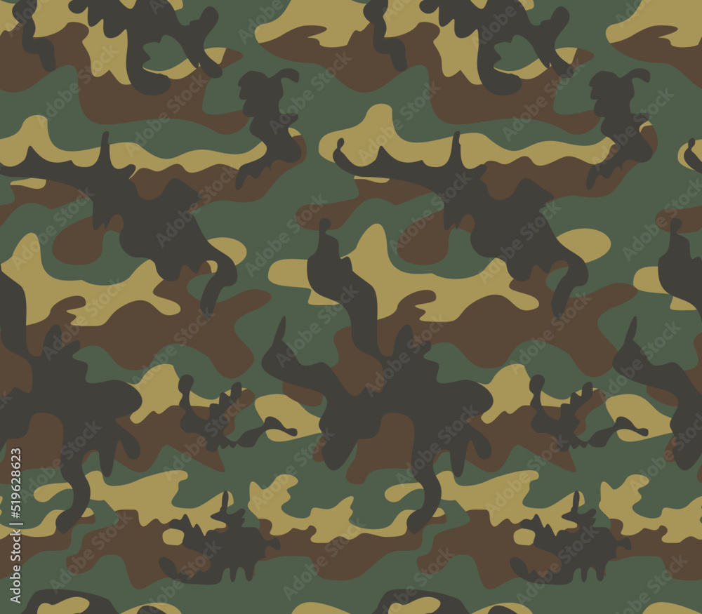 Fototapeta premium Army pattern camouflage endless classic background, green texture, vector illustration. Disguise