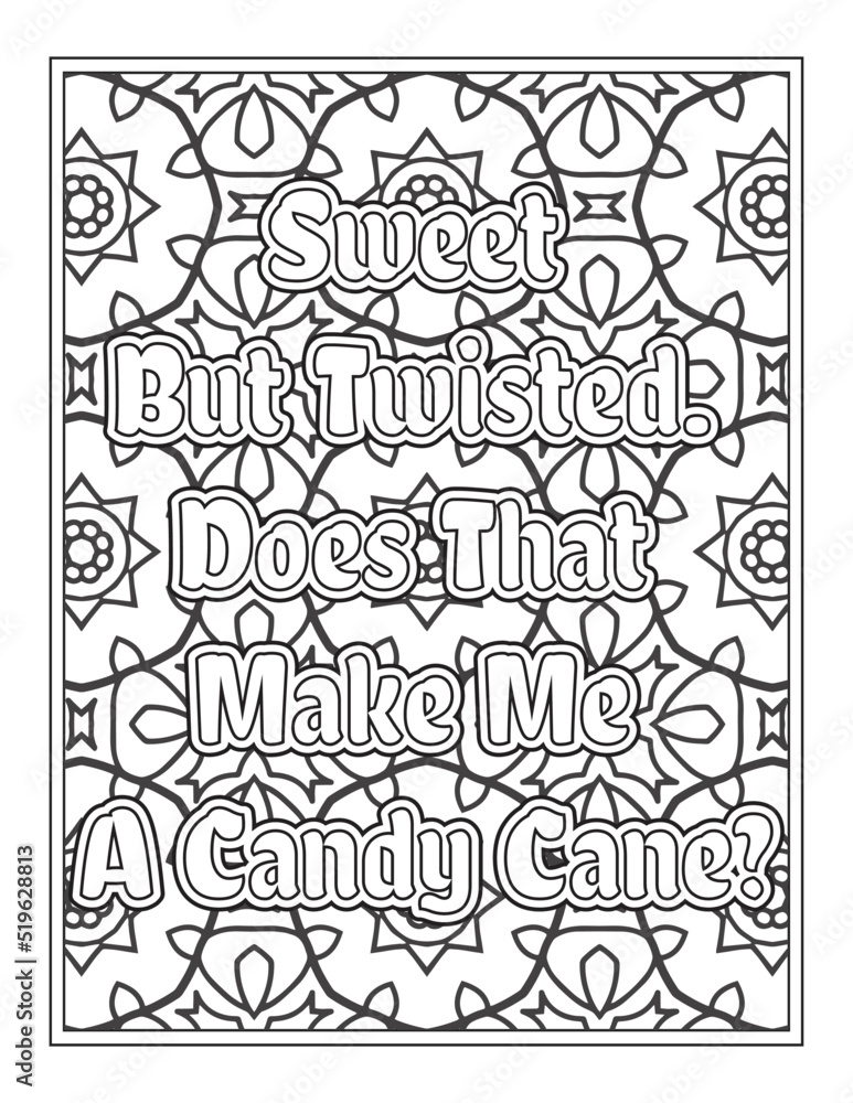 Christmas Quotes Coloring Book Page, inspirational words coloring book pages design. Positive Quotes design