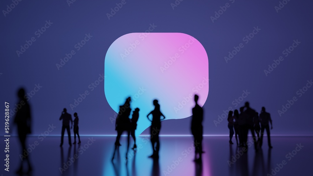 3d rendering people in front of symbol of rounded chat bubble on background 3d rendering people in front of symbol of rounded chat bubble on background