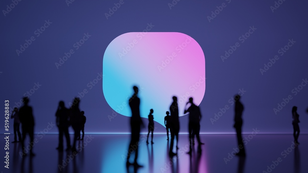 3d rendering people in front of symbol of rounded chat bubble on background 3d rendering people in front of symbol of rounded chat bubble on background