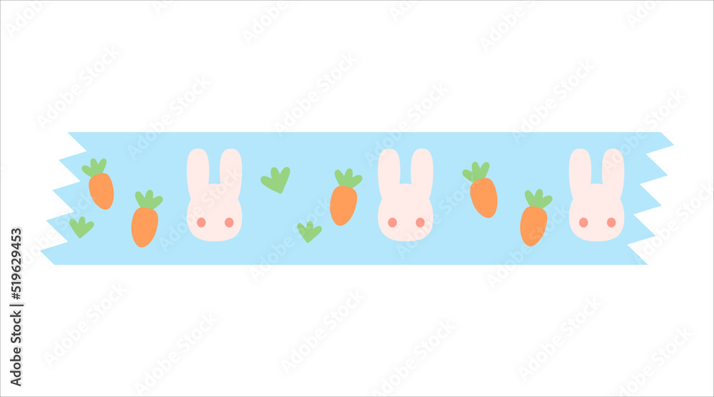 Cartoon decorative tape. Bunny rabbit and carrot block pattern adhesive tape. Isolated by white background, flat design, vector, illustration, EPS10 Cartoon decorative tape. Bunny rabbit and carrot block pattern adhesive tape. Isolated by white background, flat design, vector, illustration, EPS10