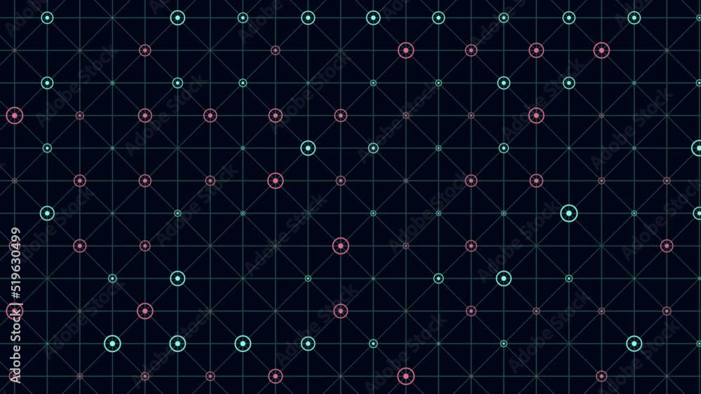 Rainbow dots pattern with neon grid, motion abstract corporate, game and futuristic style background